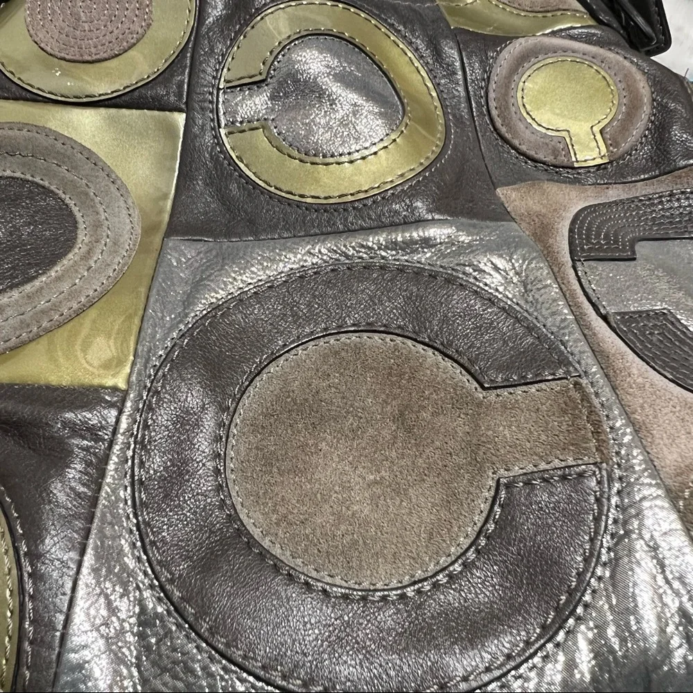 Coach Mia Inlaid C Maggie Leather & Suede Hobo Shoulder Bag, Gray/Silver/Lilac - Picture 9 of 17